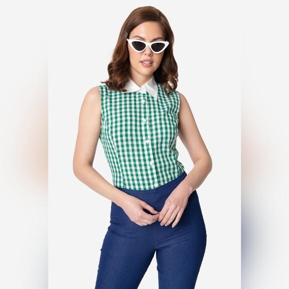 Unique Vintage, Smak Parlour Red & White Gingham Go-Getter Blouse - Picture 8 of 11